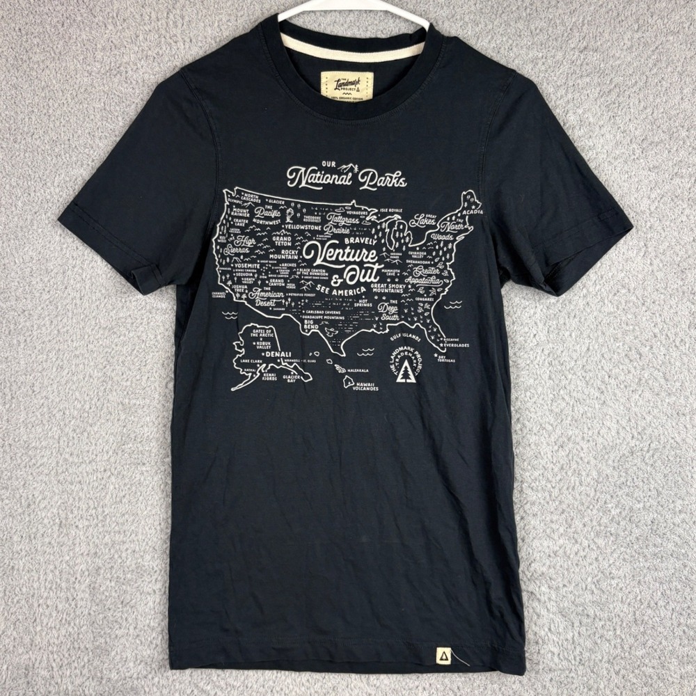 The Landmark Project Shirt Mens XS Black National Parks Map Graphic Organic